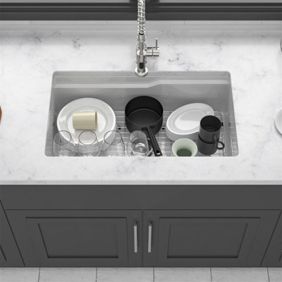 32" Undermount Workstation Single Bowl Porcelain Ceramic Kitchen Sink - Dual Mount White Ceramic Rectangular Deep Single Bowl Sink Basin