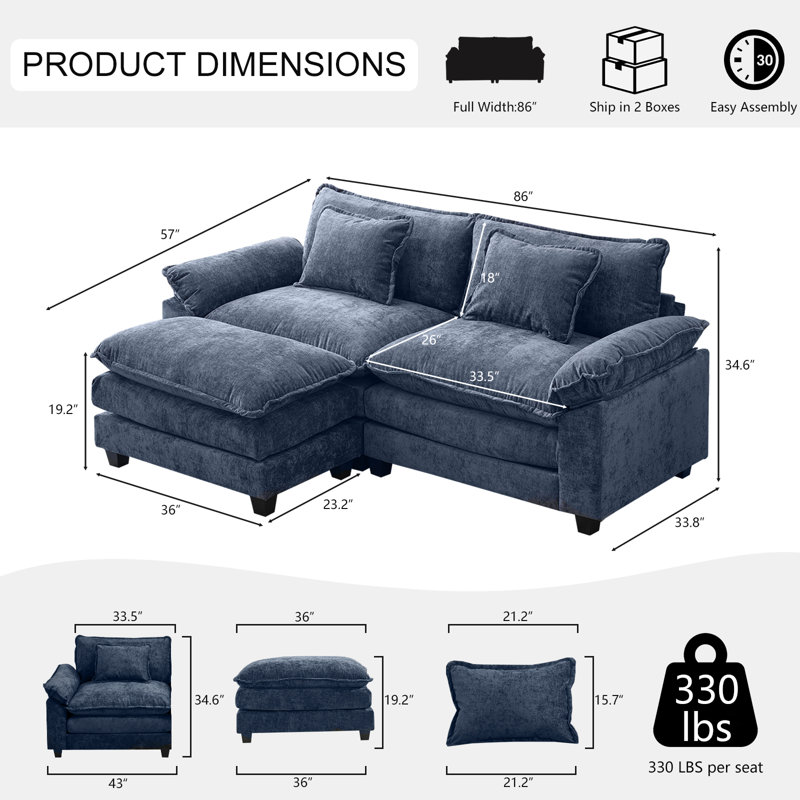 Gillina Upholstered Sectional Reversible, Blue