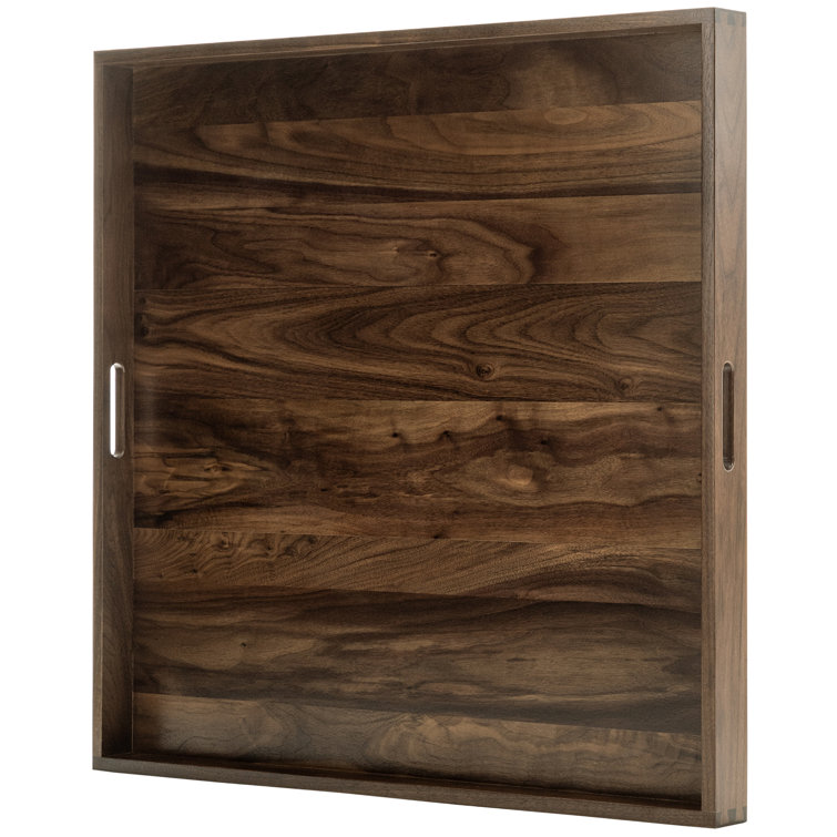 Glantz Square Black Walnut Solid Wood Serving Tray Ottoman Tray