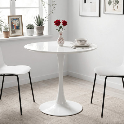 Mid-Century 31.5" Round Dining Table with Pedestal Base  MDF Top