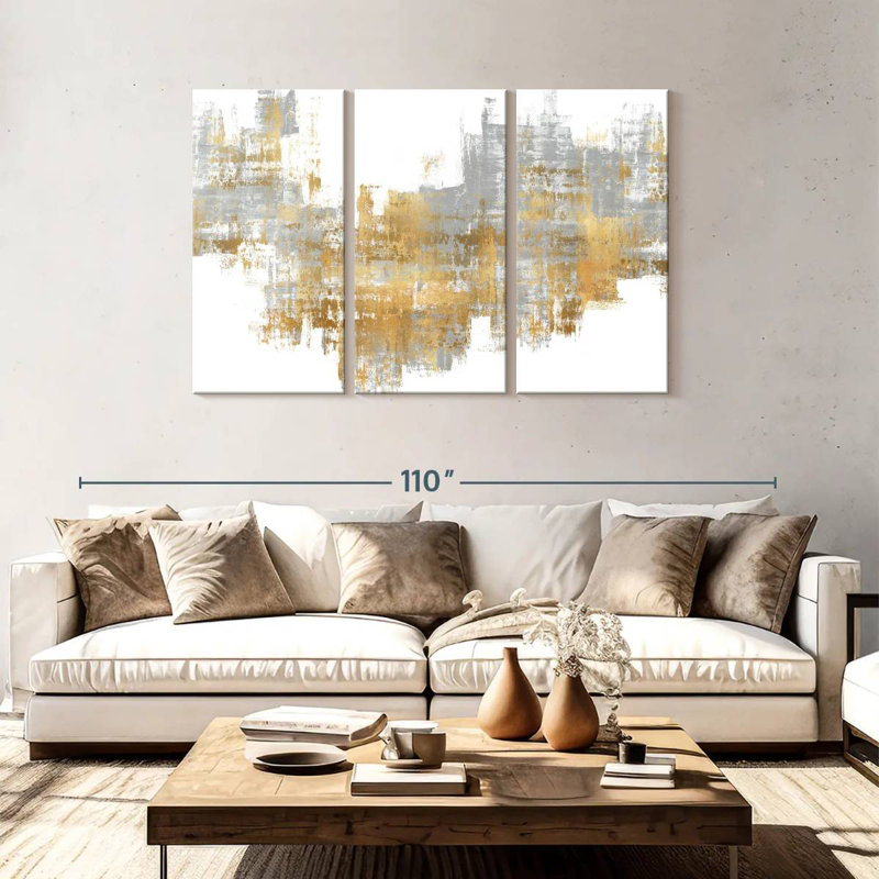 Avery dynamique doré sur gris II, H 48 po x l 74 po