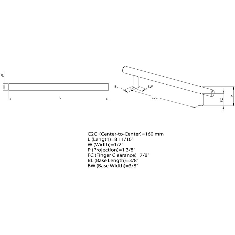 6 3/10" Center to Center Bar Pull, Champagne Bronze