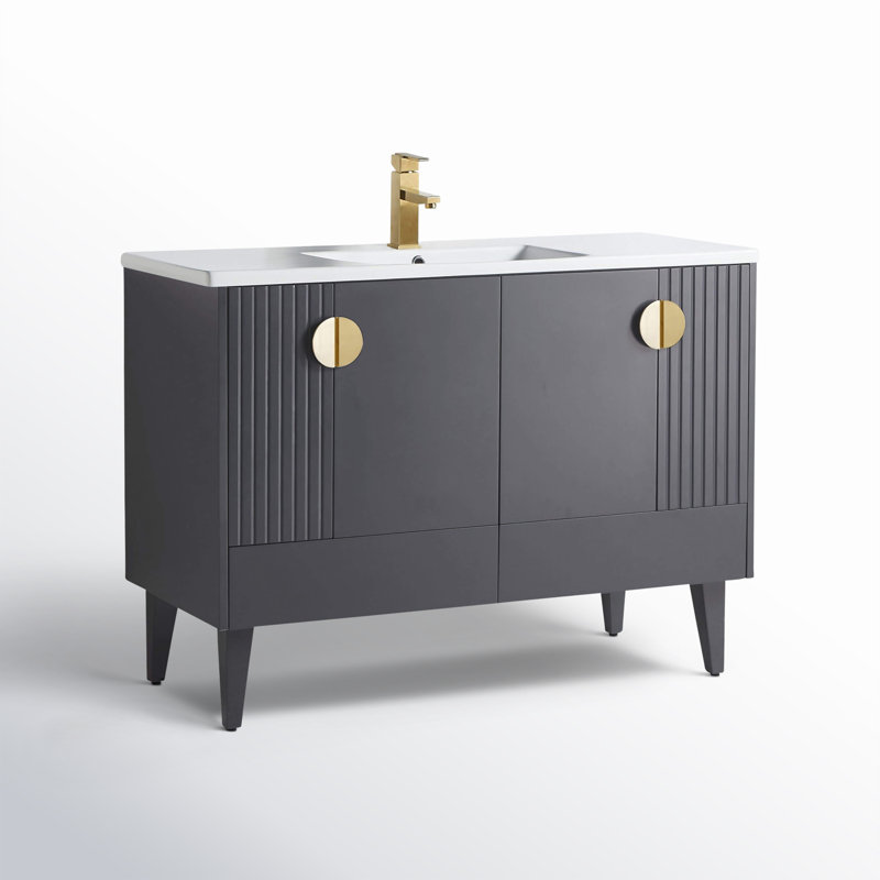 Venezian 48" Rock Gray Single Bathroom Vanity with Brass Handles