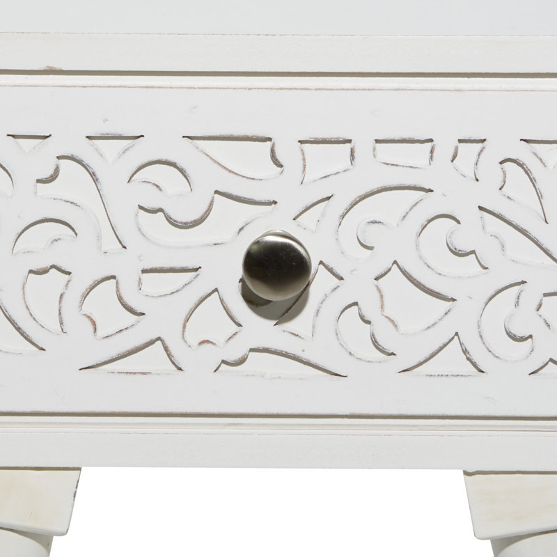 Table d'appoint en bois de manguier finement sculpté, Blanc