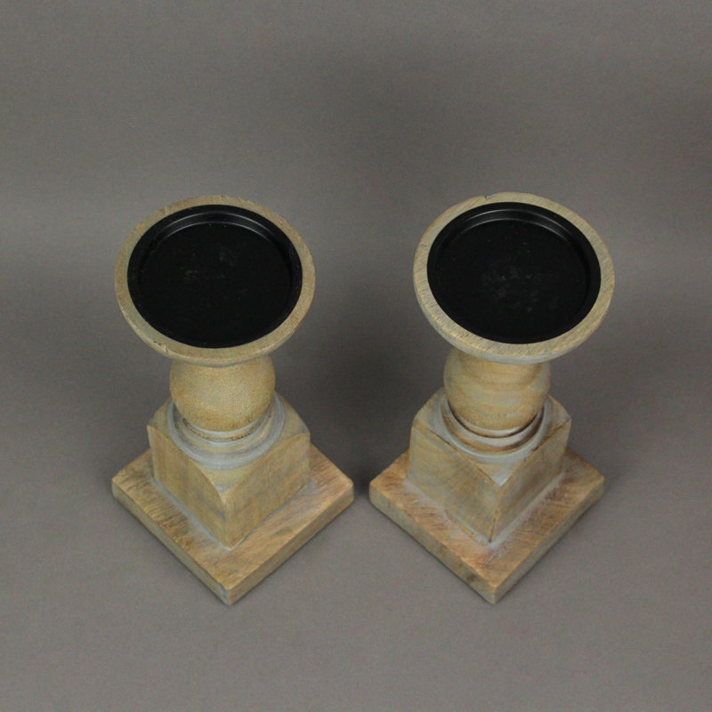 Bougeoirs rustiques en bois gris délavé pour bougies piliers de 7,6 cm (3 pouces), lot de 2, hauteur 23,5 cm (9,25 pouces).