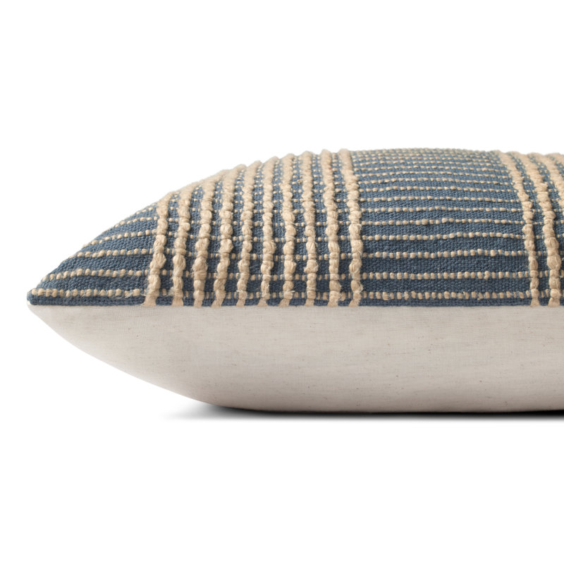 Blue and Tan Striped Cotton Linen 18" Pillow