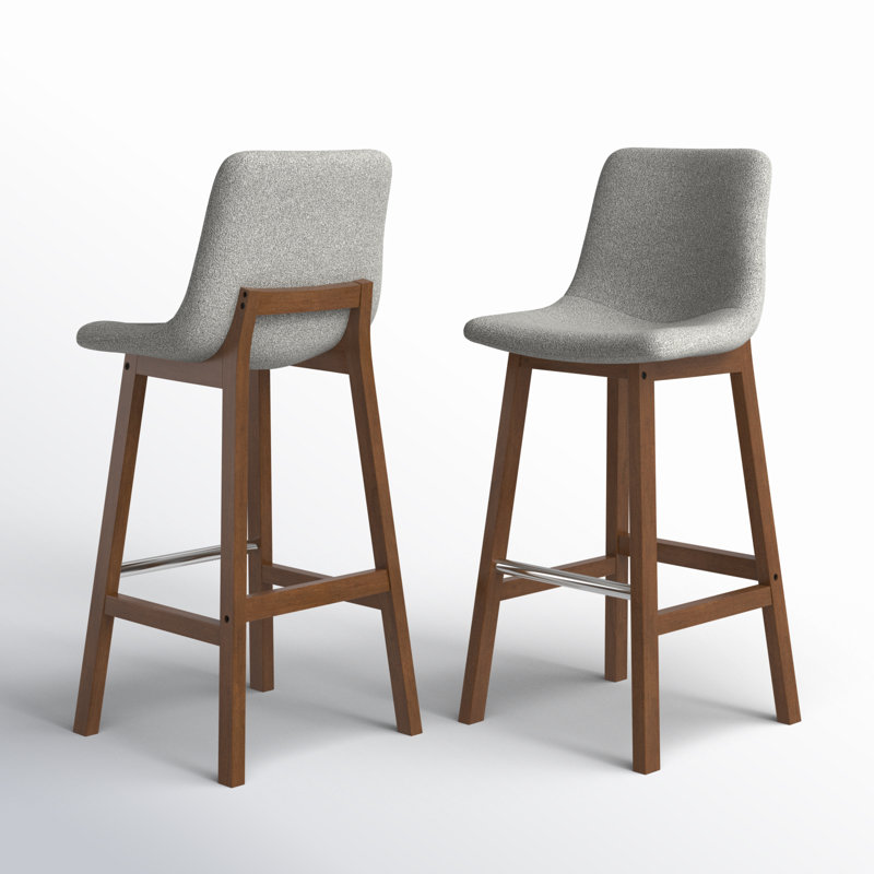 Arseniy 28" Upholstered Low Back Solid Wood Kitchen Dining Bar Stool, Gray
