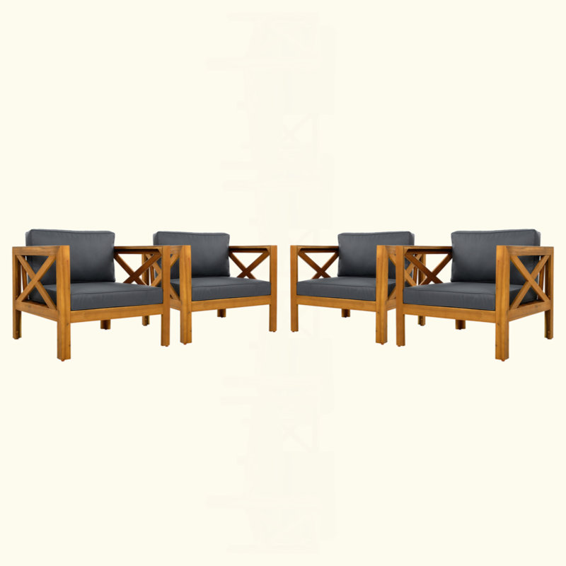 Fauteuil club d'extérieur en bois d'acacia avec coussins, ensemble de conversation, convient aux rassemblements extérieurs