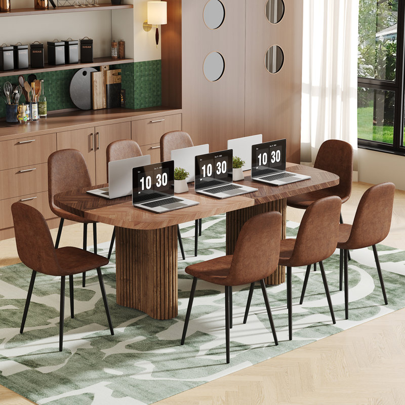 Ensemble de table de salle à manger à double caisson, 9 pièces : table, 8 chaises, Brun