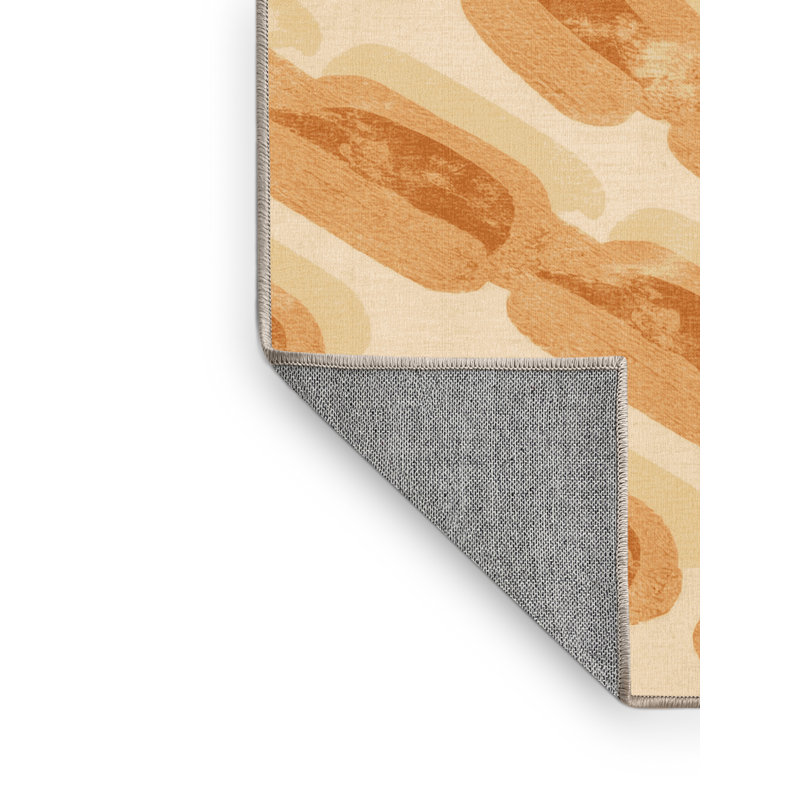Machine Washable Klein Hot Dog Traditional Striped Rug in Beige – Beige Binding, 8x10