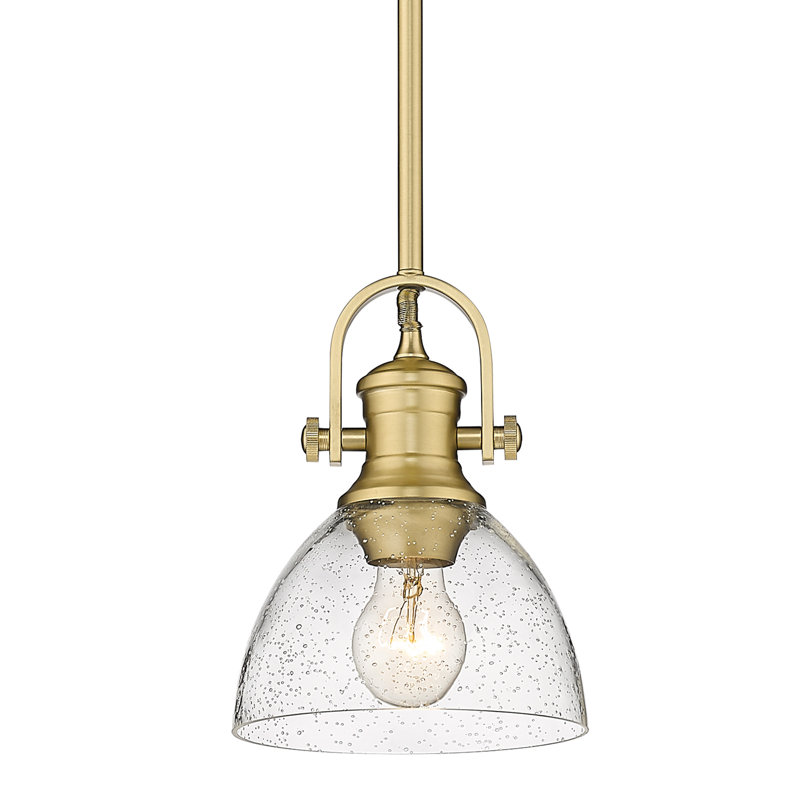 Luminaire suspendu en forme de dôme à 1 lumière Bales, Verre martelé, Bronze champagne brossé