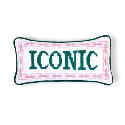 Iconic Needlepoint Throw Pillow 13.5 x 6 Inch Cotton Polyester