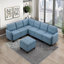 Mobilier de salon d'angle avec capitonnage bleu et bois massif
