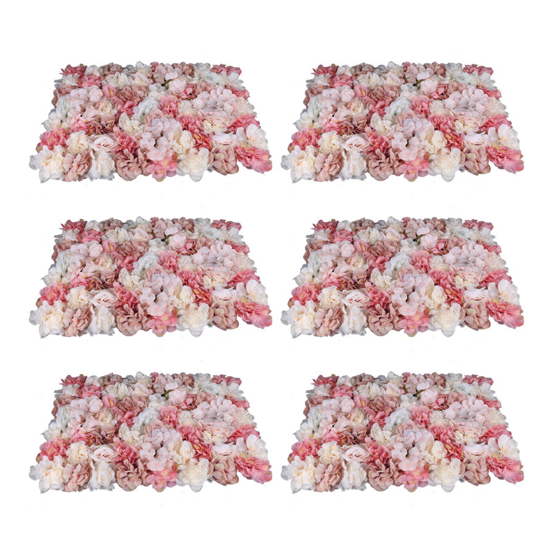 6 PCS Artificial Silk Flower Wall Panel, Light Pink/Beige/Yellow/Nude Pink
