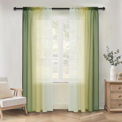 Gradient Sheer Curtains for Room Decor,Chiffon Gradient Semi Voile Rod Pocket Window Drapes,Set of 2