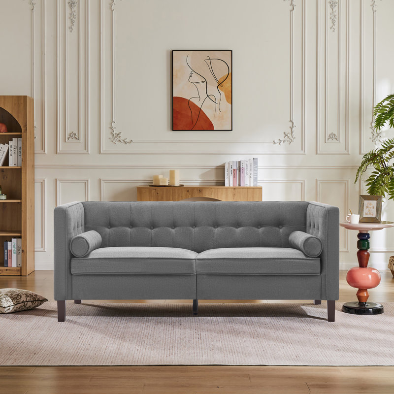 Chelsea 77'' W Mid Century Upholstery Tufted Sofa, Gray Chenille, Iron Framework