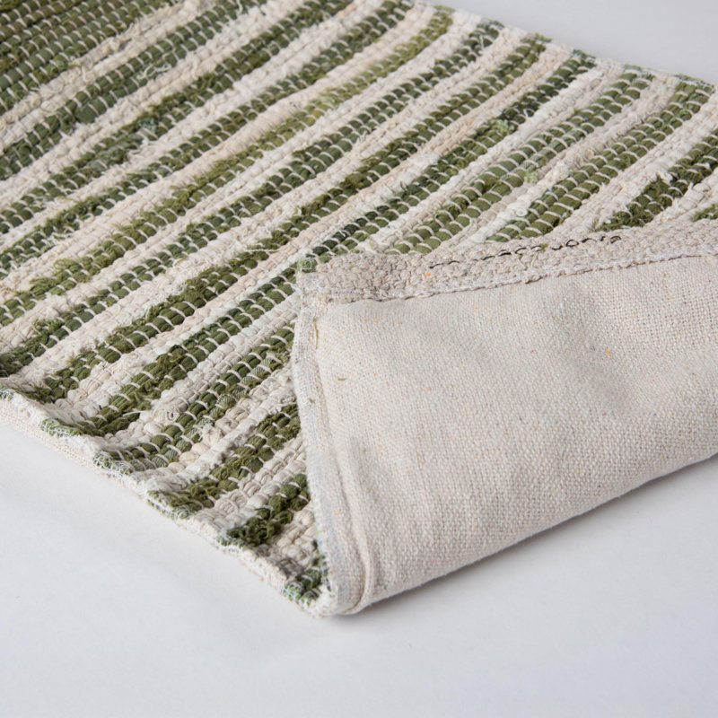 Rectangular Cotton Pillow Cover & Insert, Green/Ivory