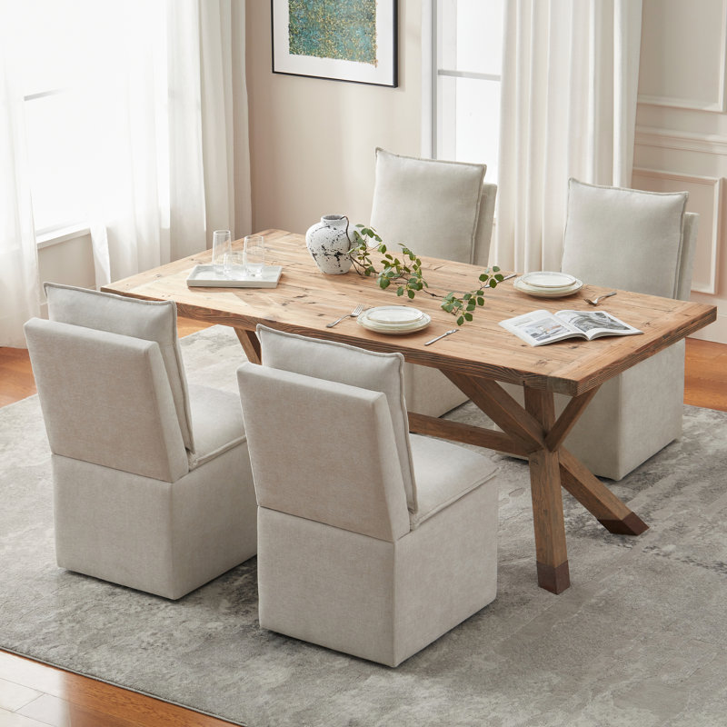 Upholstered Storage Side chairs With Casters, Cream