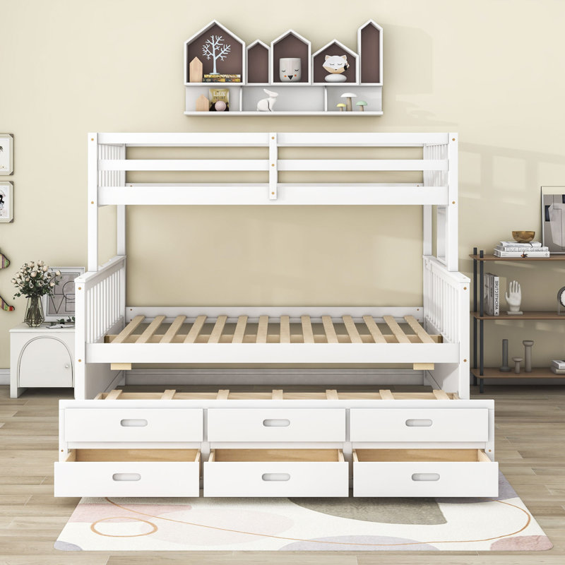 Geesa Twin Over Full Bunk Bed with Built-In Ladder , Trundle Bed Included, White