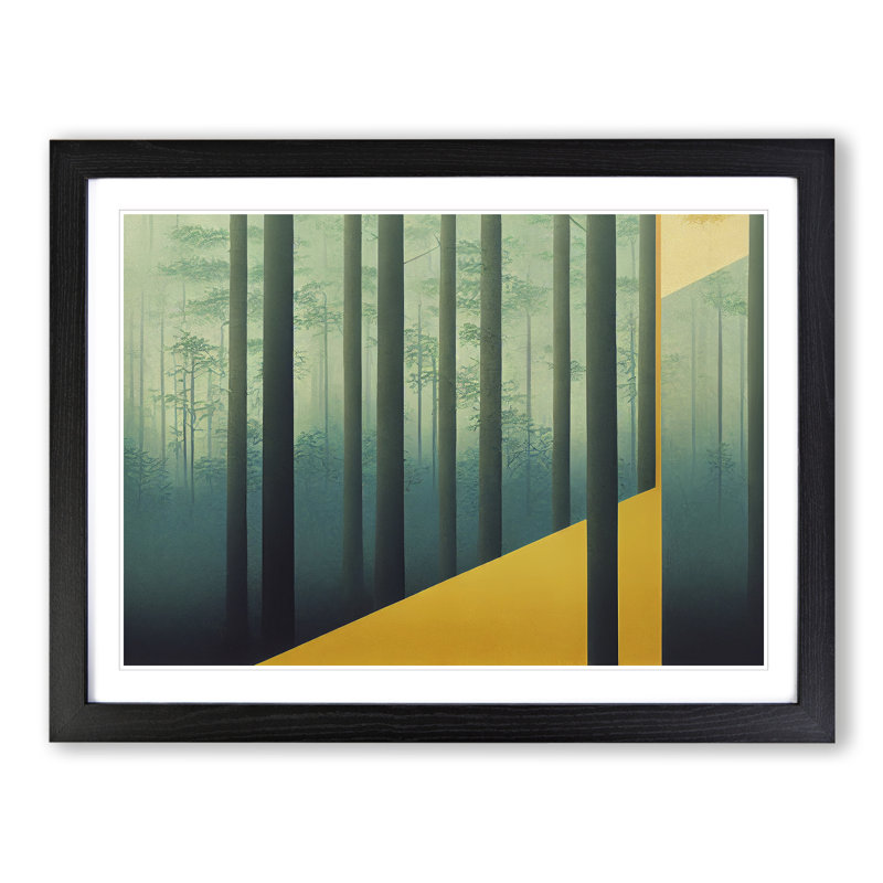 Abstract Japanese Forest - Single Picture Frame Print, 46cm H x 64cm W x 2cm D, Black