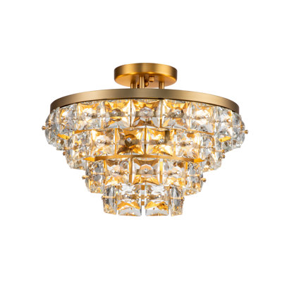 Adeline Mid-Century Modern Gold Faceted Semi-Flush Mount Crystal Chandelier Pendant