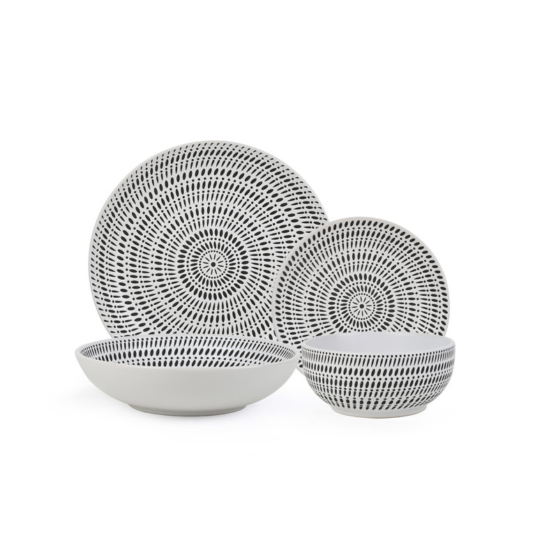 Waterside 16pc Pad Print Stoneware Dinner Set, White