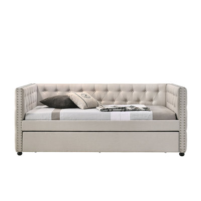 Romona Beige Fabric Daybed W/Trundle
