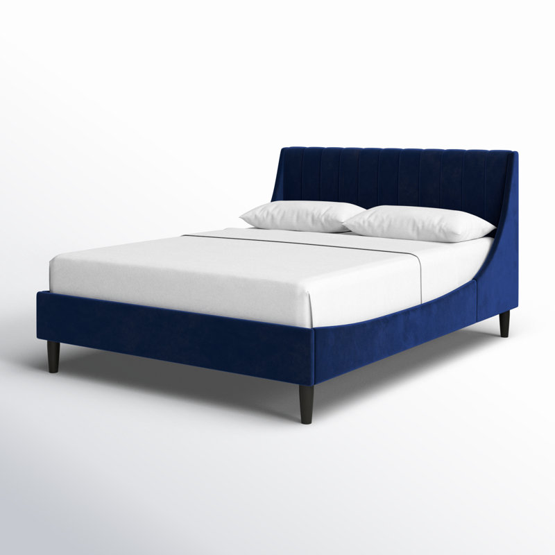 Helaina Upholstered Wingback Bed, Queen, Navy Blue Velvet