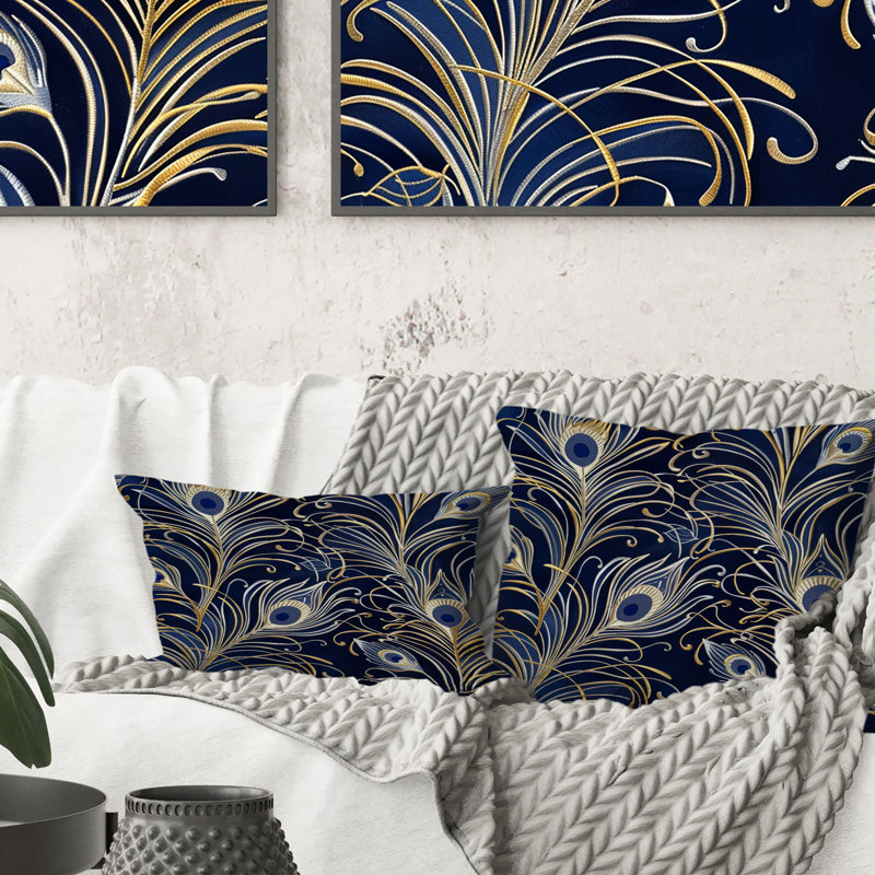 Coussin bleu Boho Feathers II - Boho