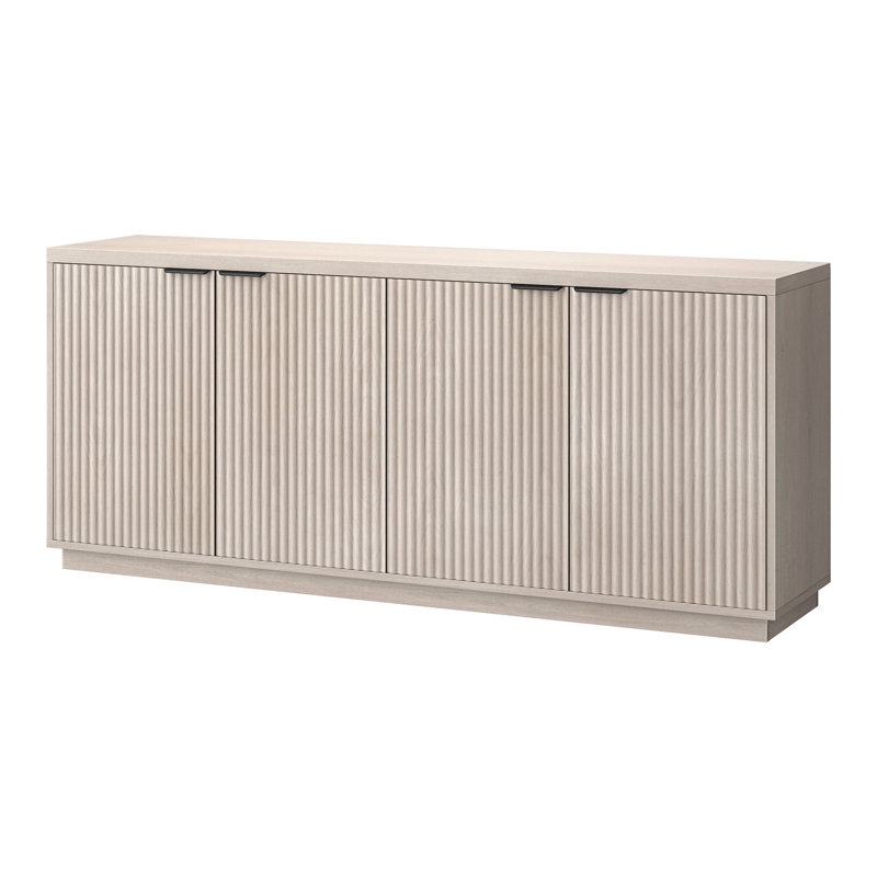 Alasha 68" Wide Rectangular Fluted Buffet Table, Alder White