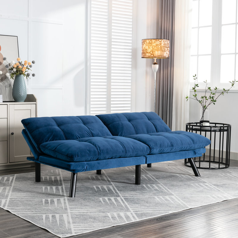 Convertible Folding Navy Blue Bed With Adjustable , Small Living Space Warm And Relaxing Bed, For Spaces