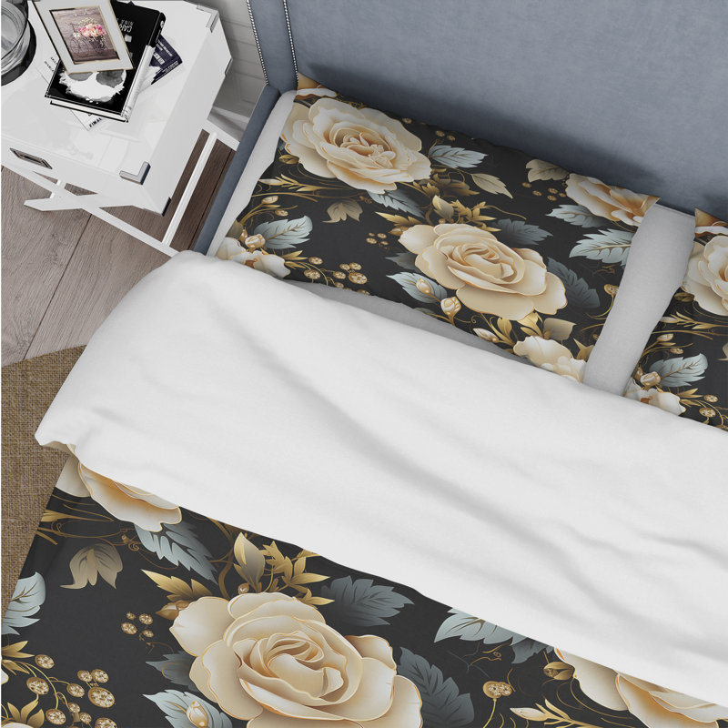 Ensemble de housse de couette Timeless Beige Rose Elegant Bouquet I, Housse de couette pour très grand lit et 2 très