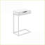 Table basse compacte en forme de C avec tiroir de rangement, stratifié blanc et métal pour le salon et la chambre à coucher