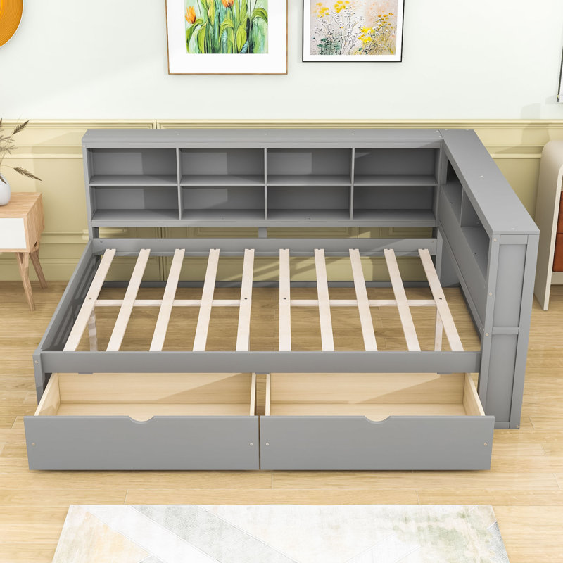 Lit de jour double en bois avec 2 tiroirs, Gray
