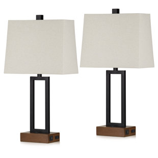 Glasby 23.5 in. Metal Table Lamp Set with Dual USB Ports and Built-in Outlet (Set of 2)