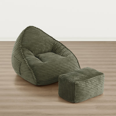 Extra-Wide Bean Bag Chair With Ottoman And Pocket