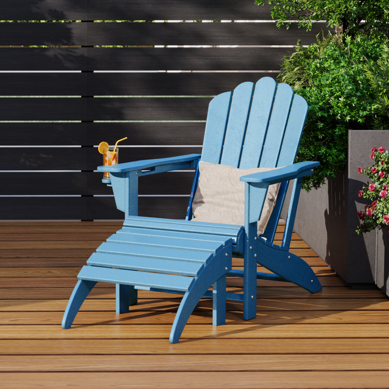 Chaise Adirondack en poly tout temps avec repose-pieds Lucus, Bleu