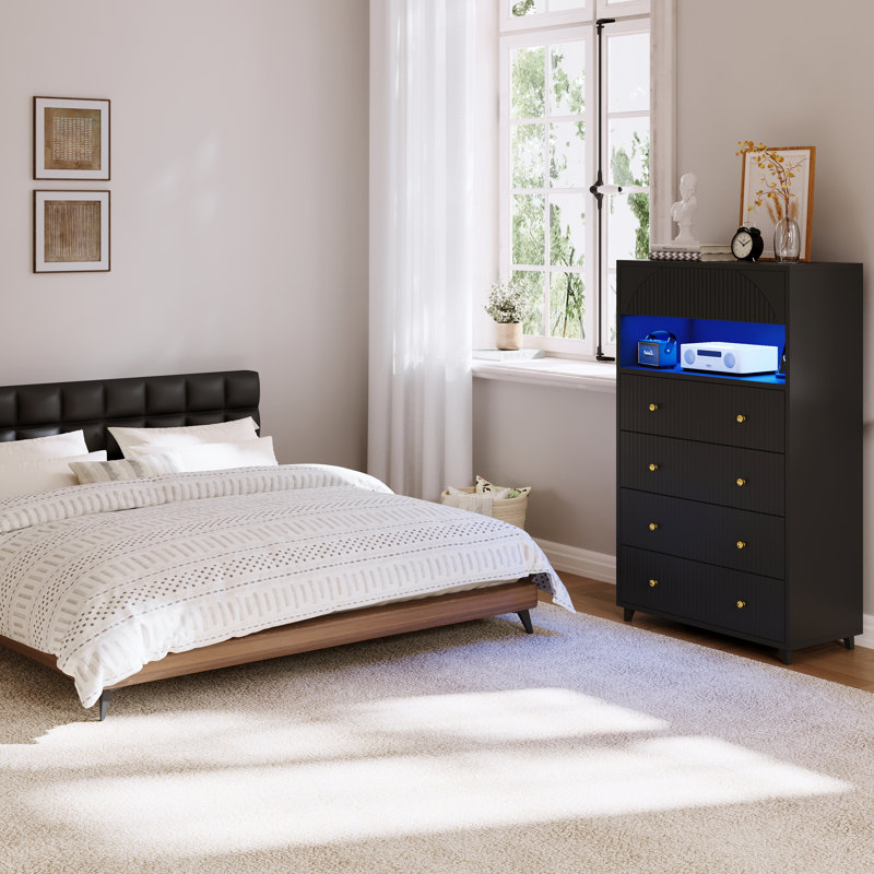 Grande commode 5 tiroirs avec lumières à DEL RVB noir
