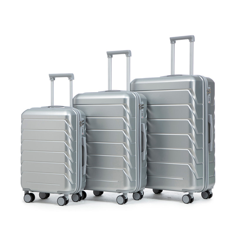 20 po / 24 po / 28 po 3 pièces / ensemble en valise à roulettes ABS, couleur assortie, avec serrure à combinaison, Argent