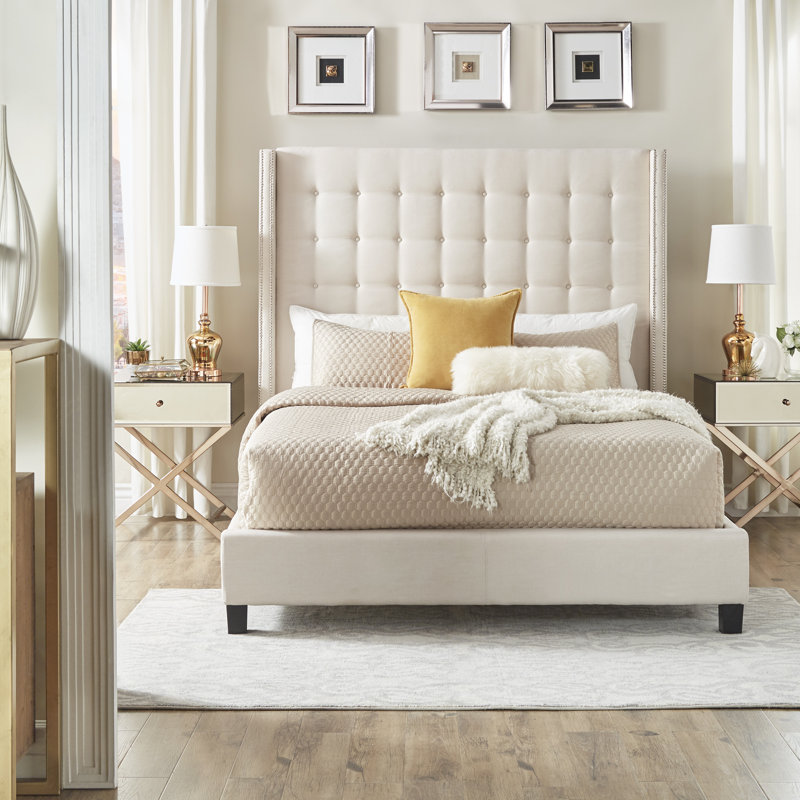 Kaster Upholstered Linen Wingback Headboard, Queen, Pewter Grey Linen