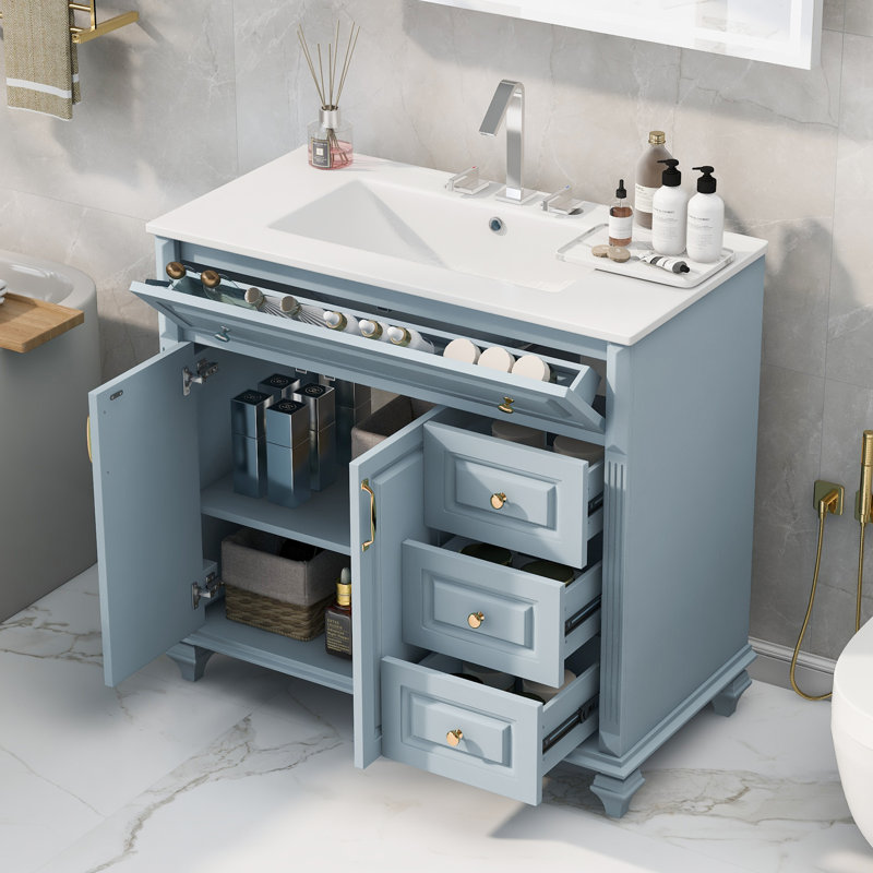 Ensemble de meuble-lavabo simple 36 po avec lavabo console 36 po, Blue/Gold