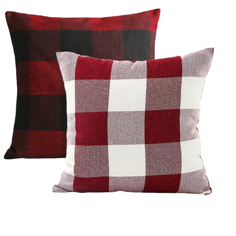(Housses et inserts) Ensemble de coussins décoratifs double face en vichy 18 po x 18 po, Rouge / Noir, Double