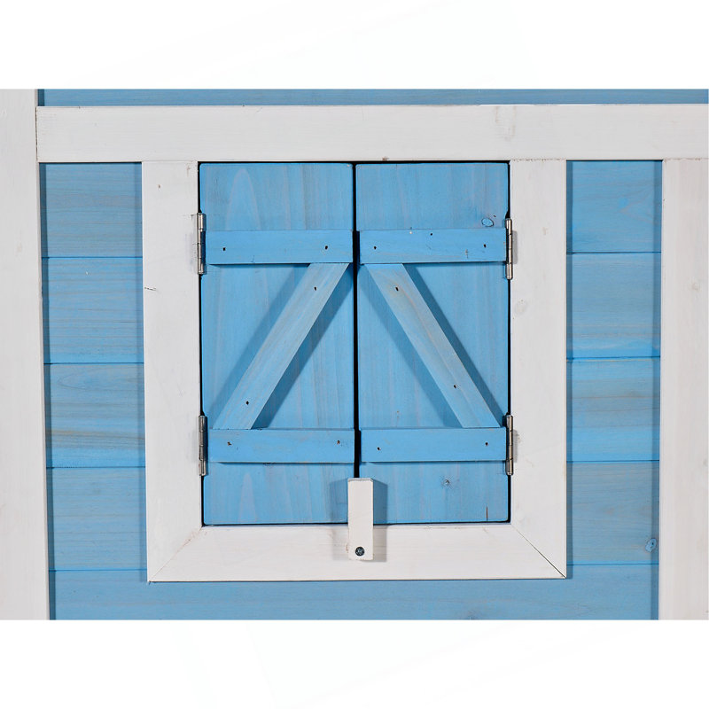 Cage à lapin en bois 76 po avec toit en asphalte imperméable 76 po, piste extérieure amusante, plateau et rampe amovibles, bleu clair