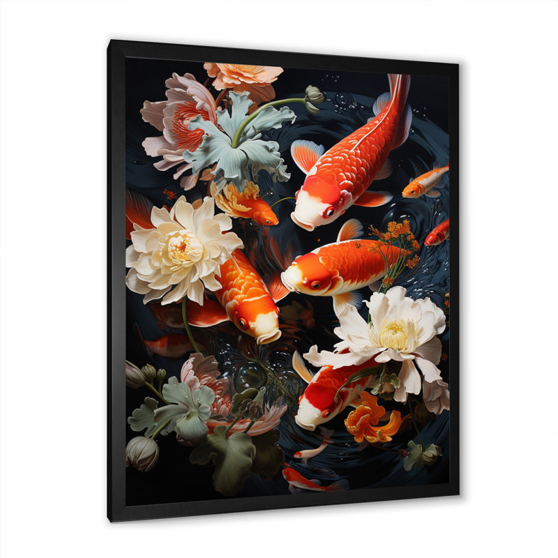 «Asian Art Infinite Koi I», reproduction d'art sur toile, H 44 po x l 34 po x P 1,5 po, Cadre simple noir