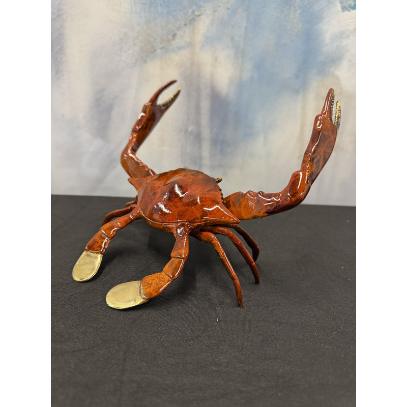 Sculptures & Beyond Orange Crab Cast Bronze Sculpture – Lost-Wax Bronze with Hand-Applied Golden Orange Patina – Coastal & Nautical Decorative Art for Home, Office & Yacht Décor – Golden Tidekeeper – 7"H