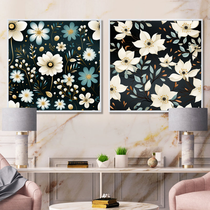 Izzo - Ensemble de 2 reproductions d'art sur toile florales, Cadre blanc, H 30 po x l 61 po x P 1 po
