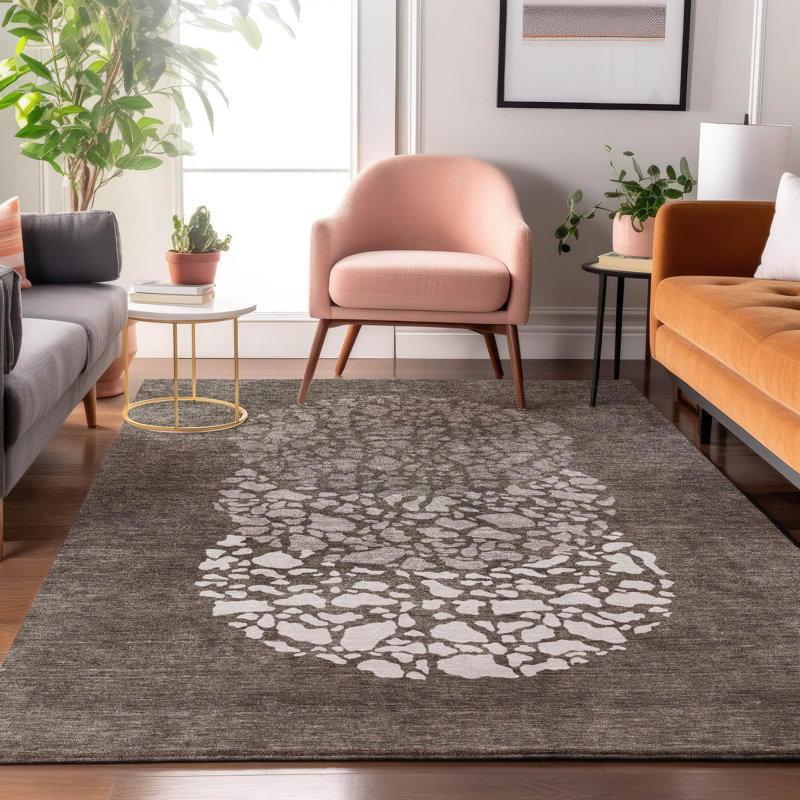 Tapis taupe Cerrito lavable à la machine de qualité supérieure, Rectangulaire 8 pi x 10 pi