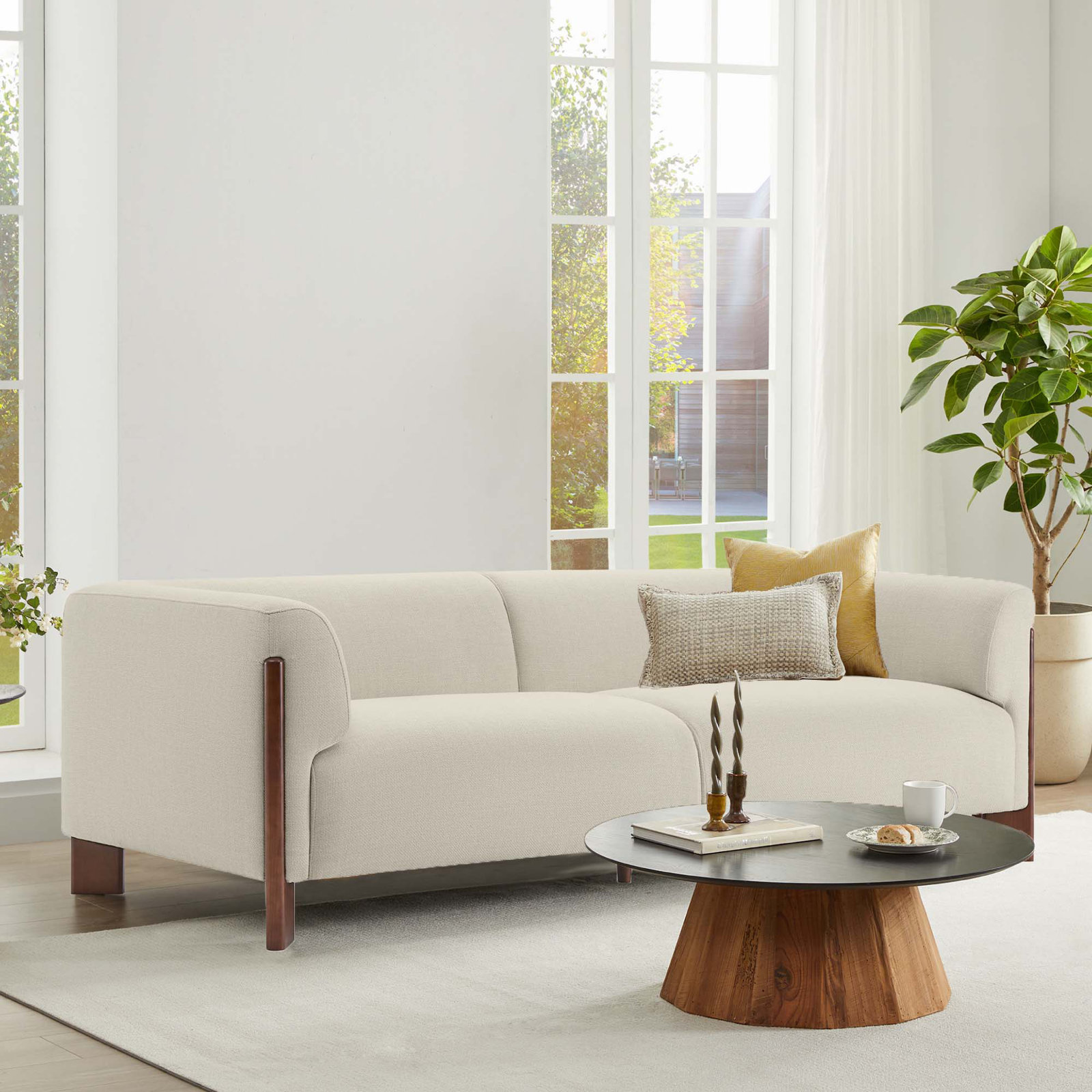 Wanetta 88'' Upholstered Sofa With Solid Wood Leg, Cream Performance