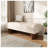  Rectangular Upholstered Ottoman Bench with Tufted Linen Fabric and Solid Wood Legs, Beige