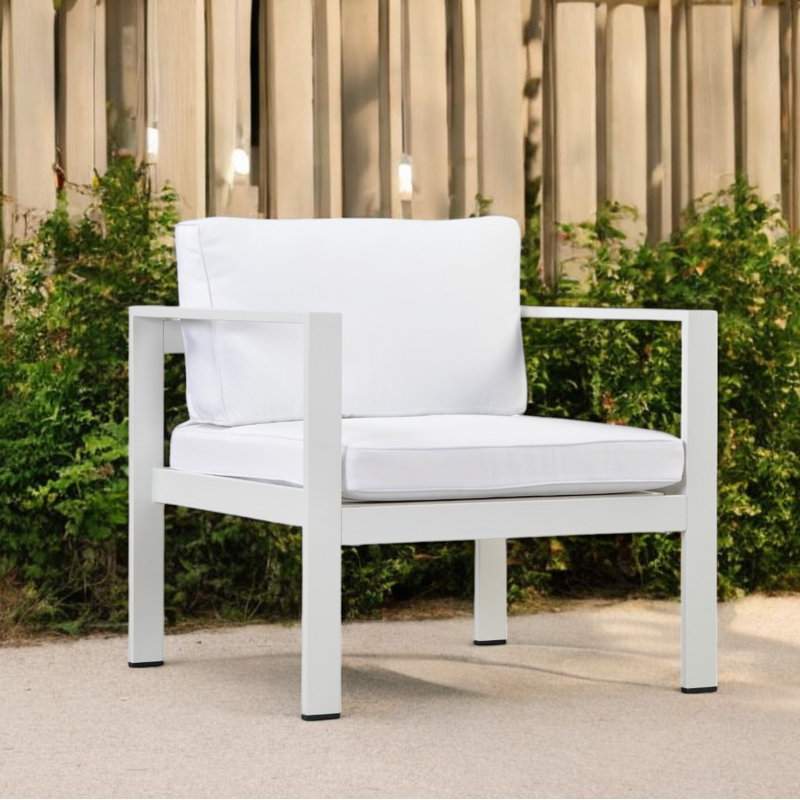 Aynura Modern Aluminum Outdoor Lounge Chair with Cushions, White